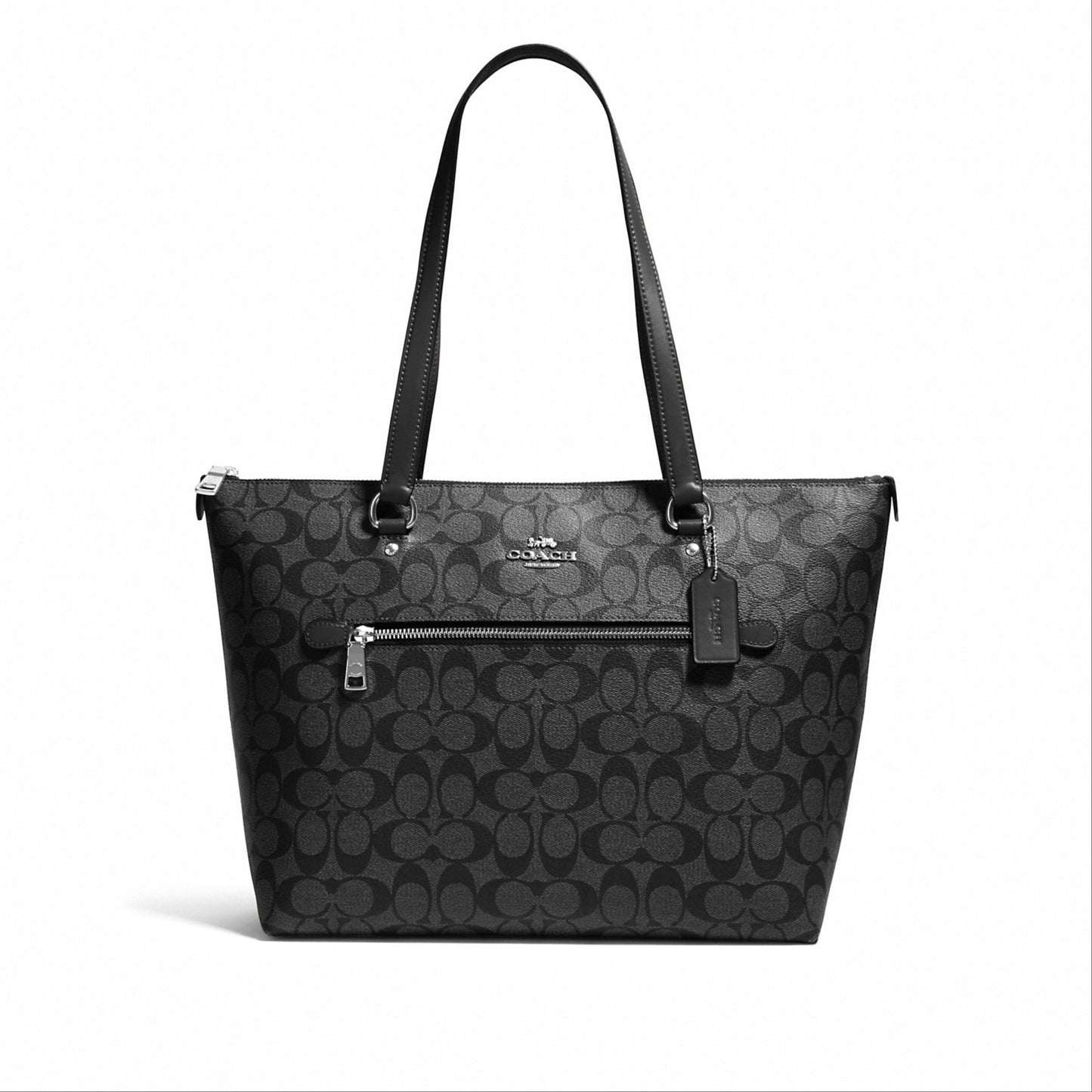 title:Coach Women's Graphite & Black Gallery Tote In Signature Canvas;color:Graphite / Black