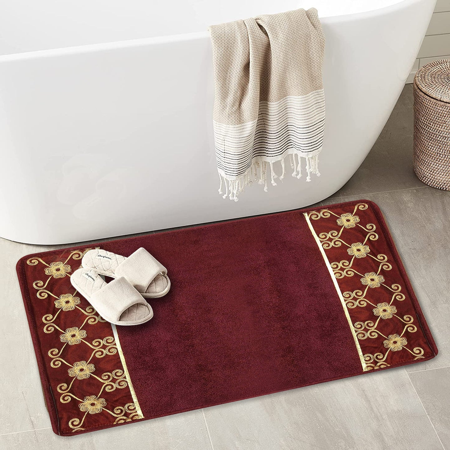 Zahari Home Bathroom Rug Classic Luxury Bath Rug Contemporary Decor Beautiful Shower Mat Unique Design Stylish Bathroom Rug Bath Shower Tub Decor Western Country