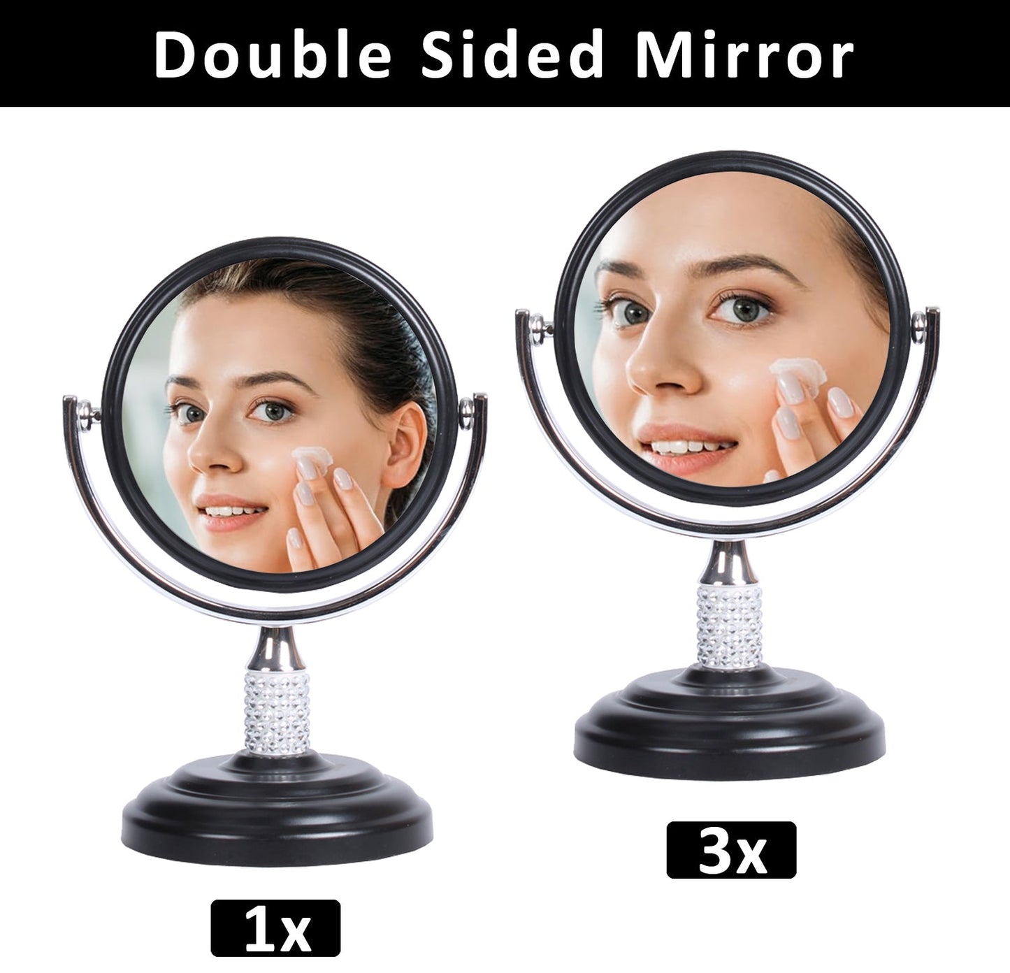 Large Magnifying Makeup Mirror Double Sided with Stand, Desk Mirror Vanity Mirror Cosmetic Mirror Countertop Mirror 1X/5X Magnification 360 degree swirl, Large 8.50 inch Mirror