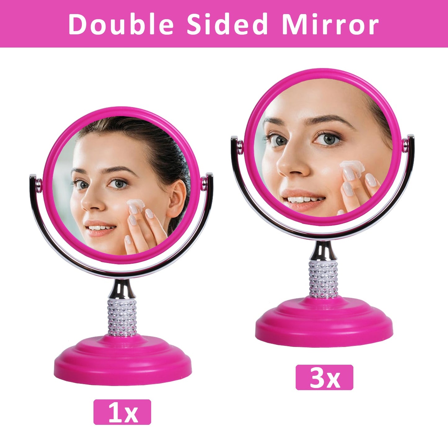 Large Magnifying Makeup Mirror Double Sided with Stand, Desk Mirror Vanity Mirror Cosmetic Mirror Countertop Mirror 1X/5X Magnification 360 degree swirl, Large 8.50 inch Mirror