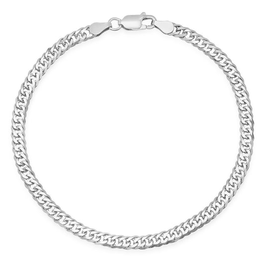 title:Mens Italian Sterling Silver Double Curb Miami Cuban Chain Bracelet;color:Silver