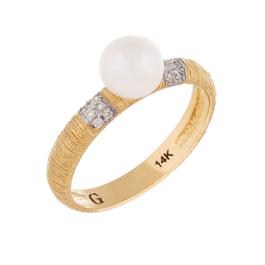 title:Splendid Pearls 14K Yellow Gold Pearl Ring HE-225YG;color:White