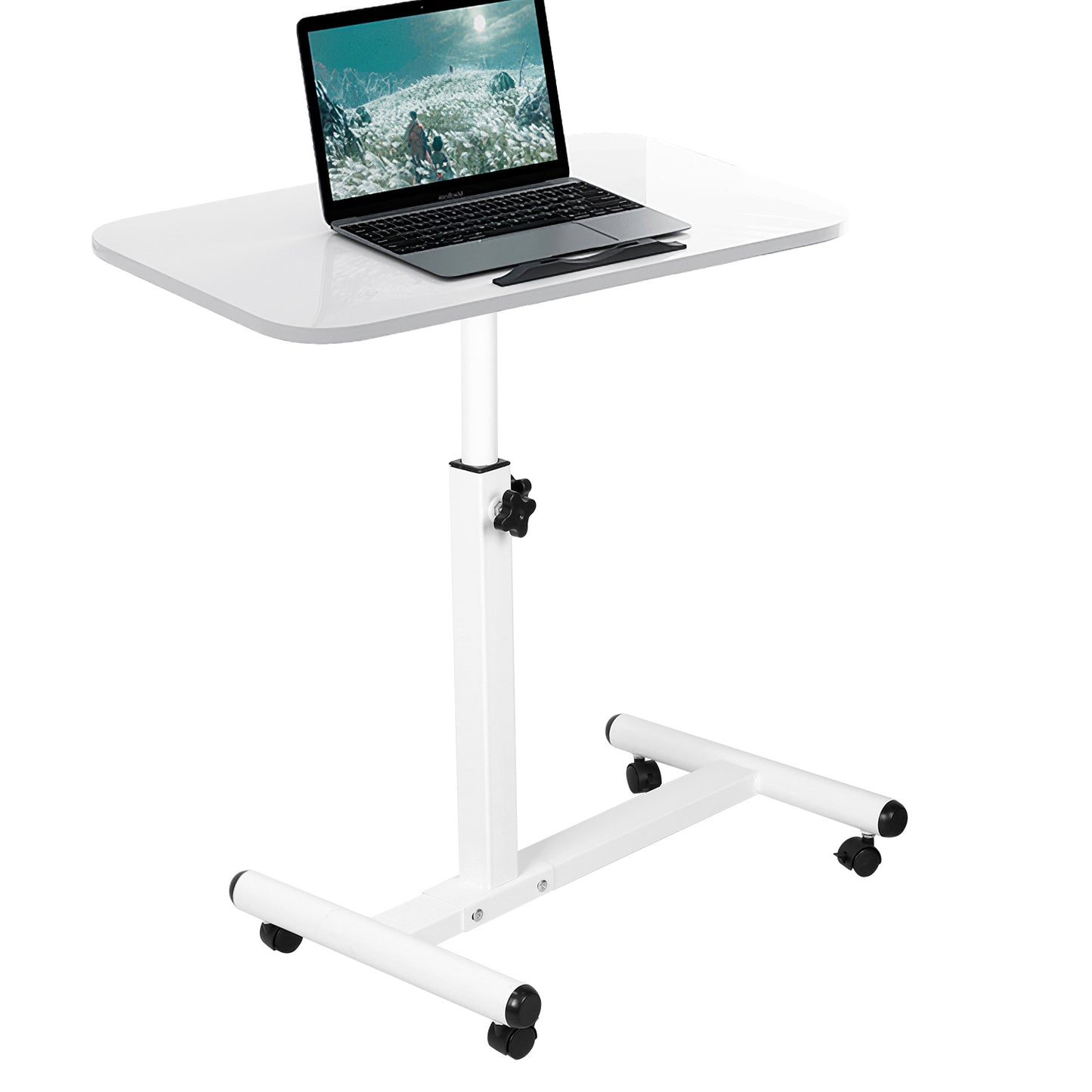 title:Fresh Fab Finds Rolling Laptop Table Portable Computer Desk Movable Table with Adjustable Height Tilting Angle;color:White