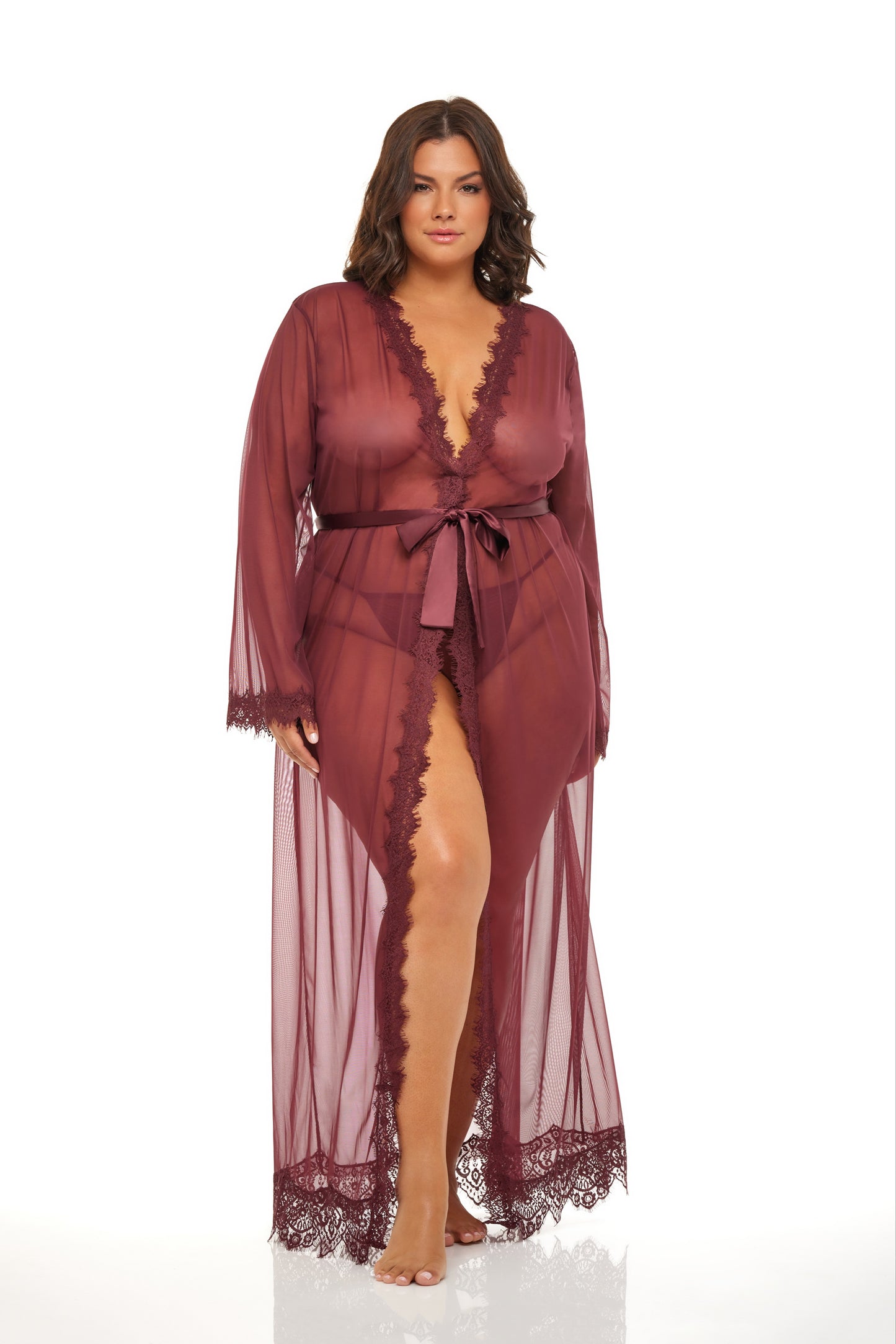 title:PROVENCE LONG LACE ROBE PLUS;color:ZINFANDEL