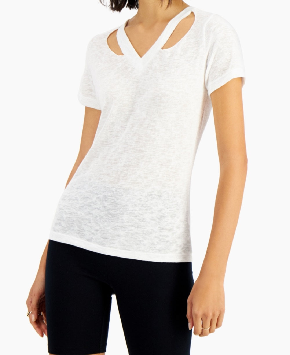 LNA Women's Cutout Neck T-Shirt White Size Large