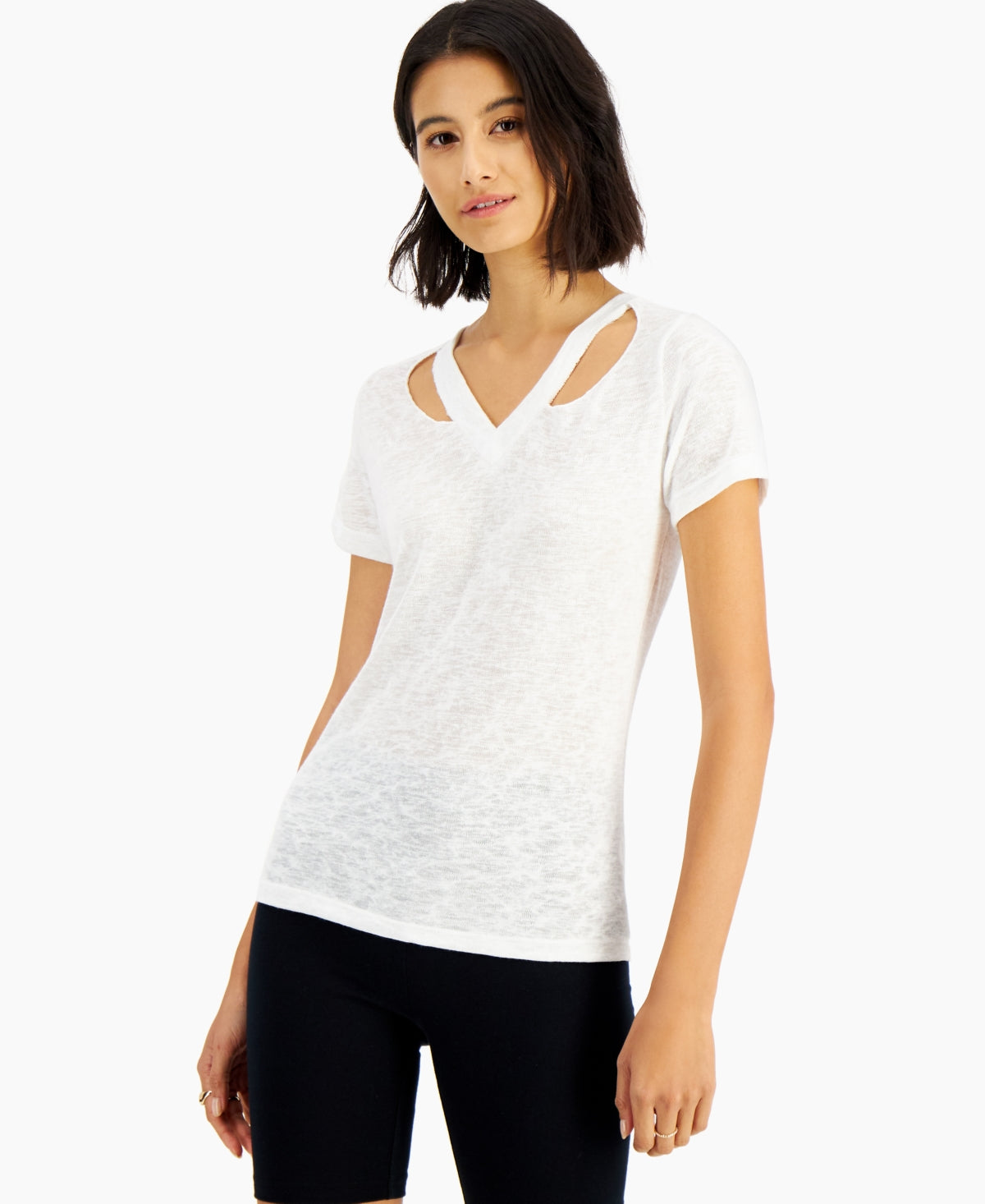 LNA Women's Cutout Neck T-Shirt White Size Large