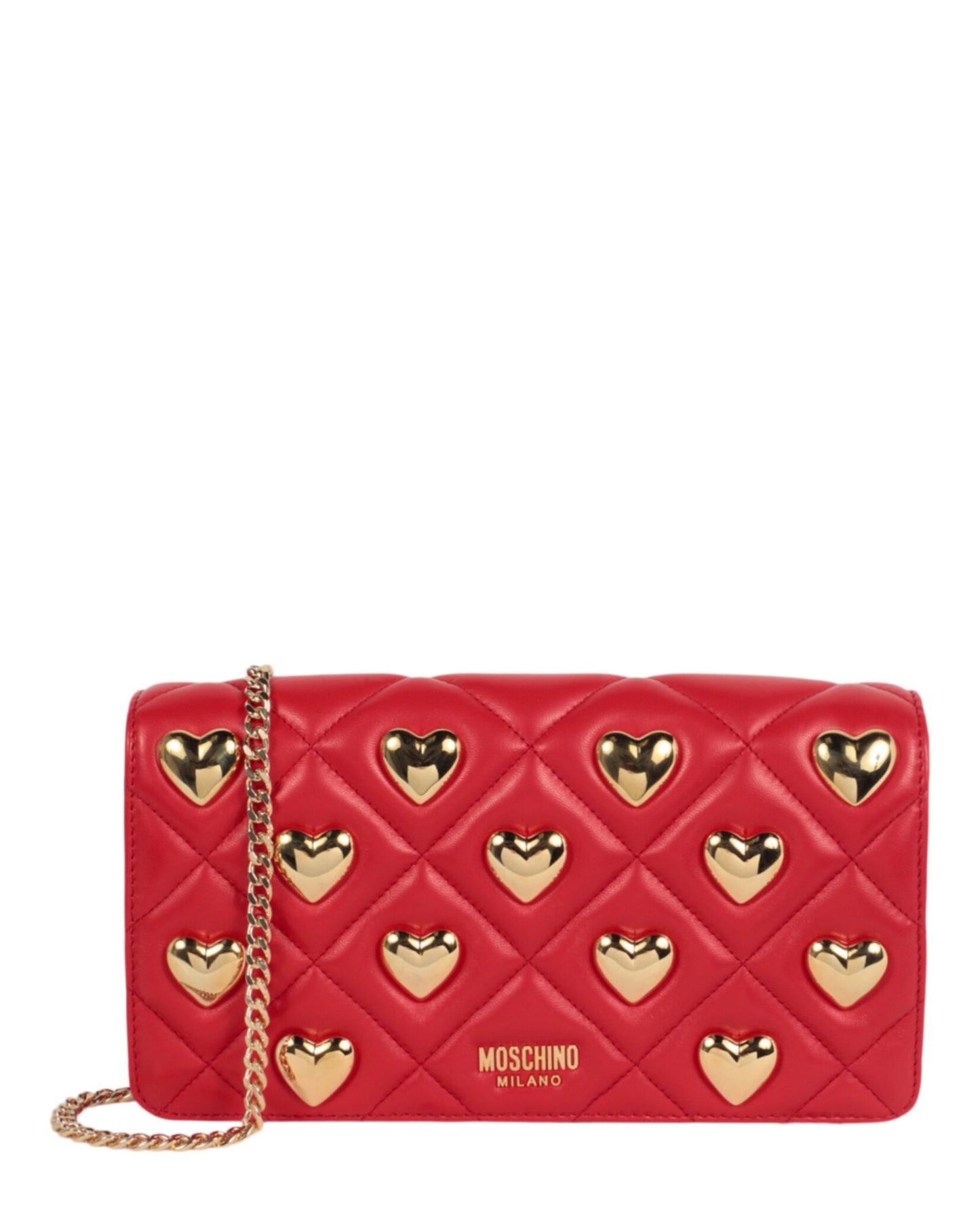 title:Moschino Heart Studs Quilted Shoulder Bag;color:Red