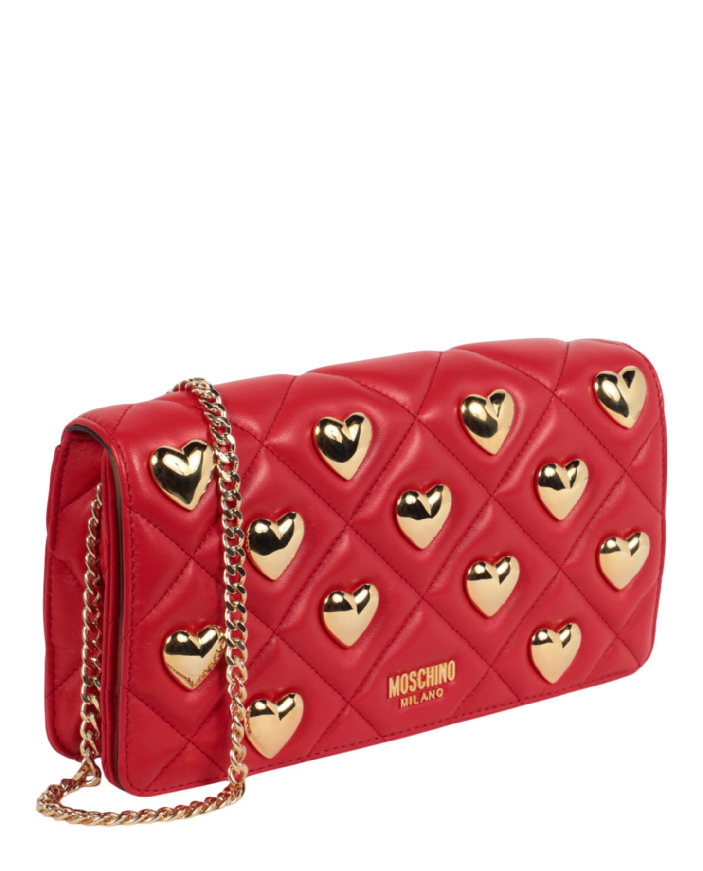 title:Moschino Heart Studs Quilted Shoulder Bag;color:Red