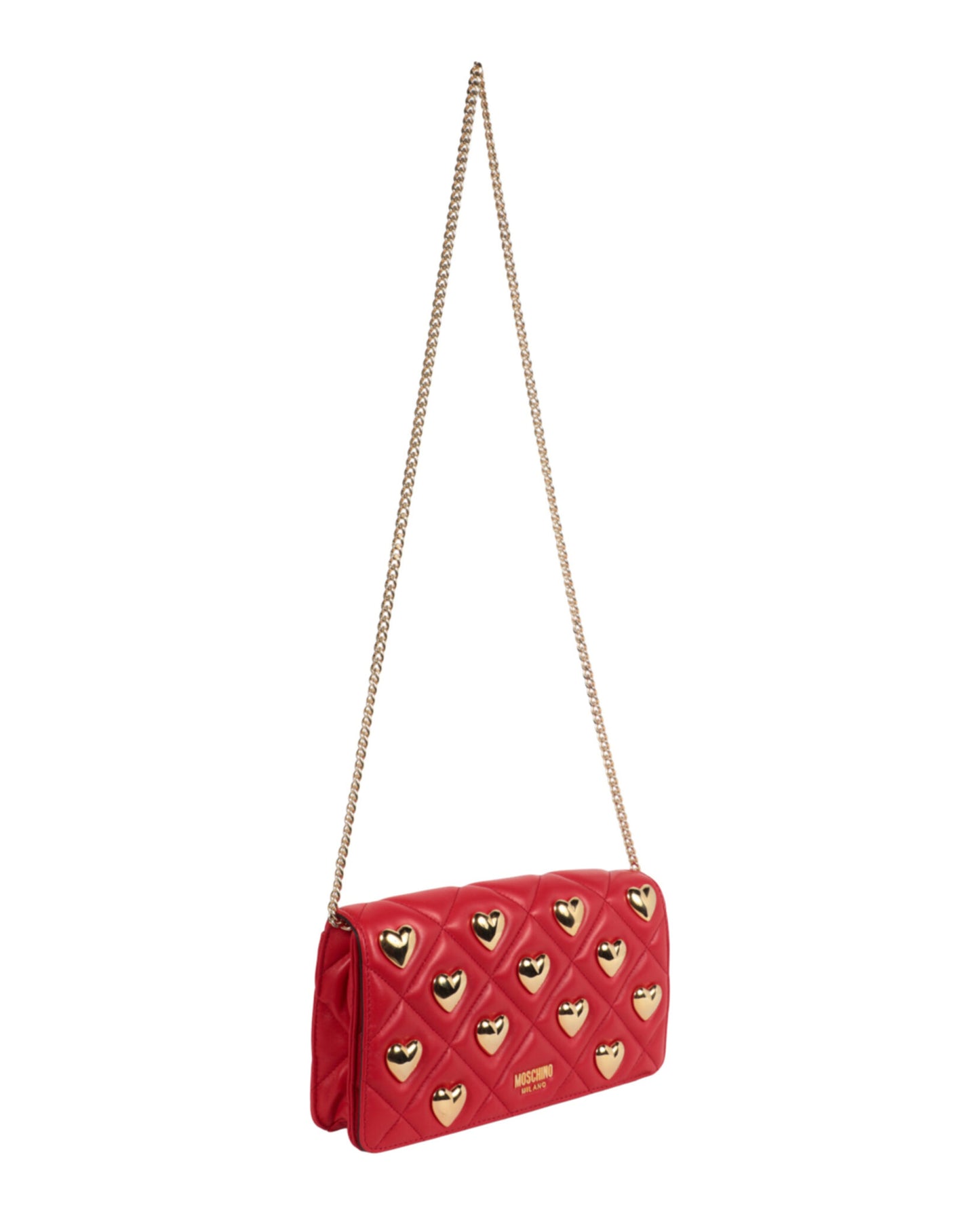 title:Moschino Heart Studs Quilted Shoulder Bag;color:Red