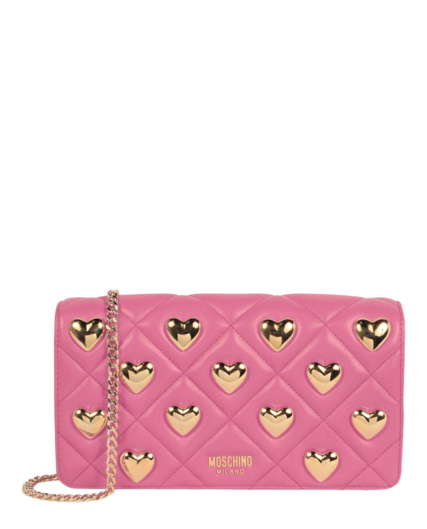 title:Moschino Heart Studs Quilted Shoulder Bag;color:Fuchsia Rectangle