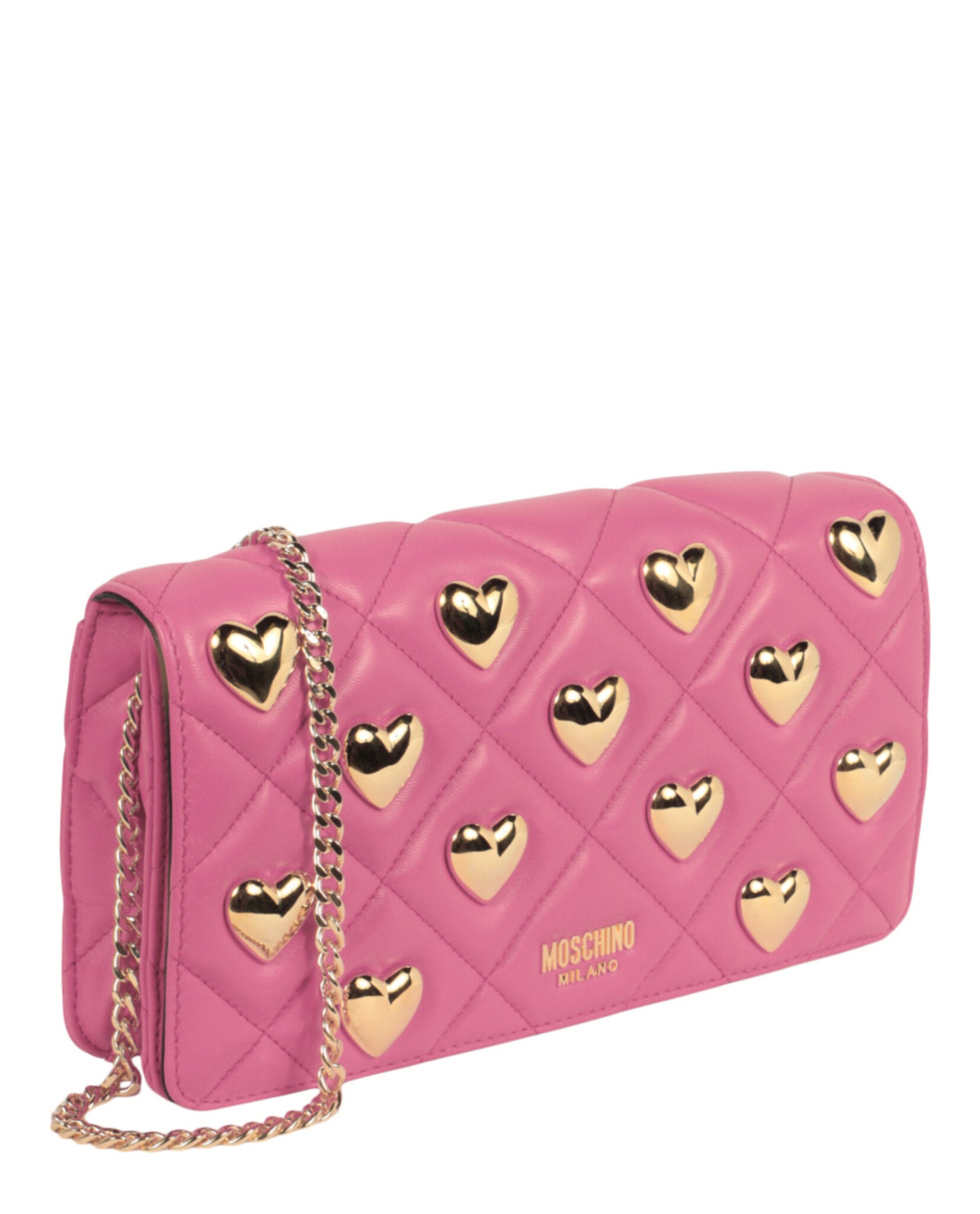 title:Moschino Heart Studs Quilted Shoulder Bag;color:Fuchsia Rectangle