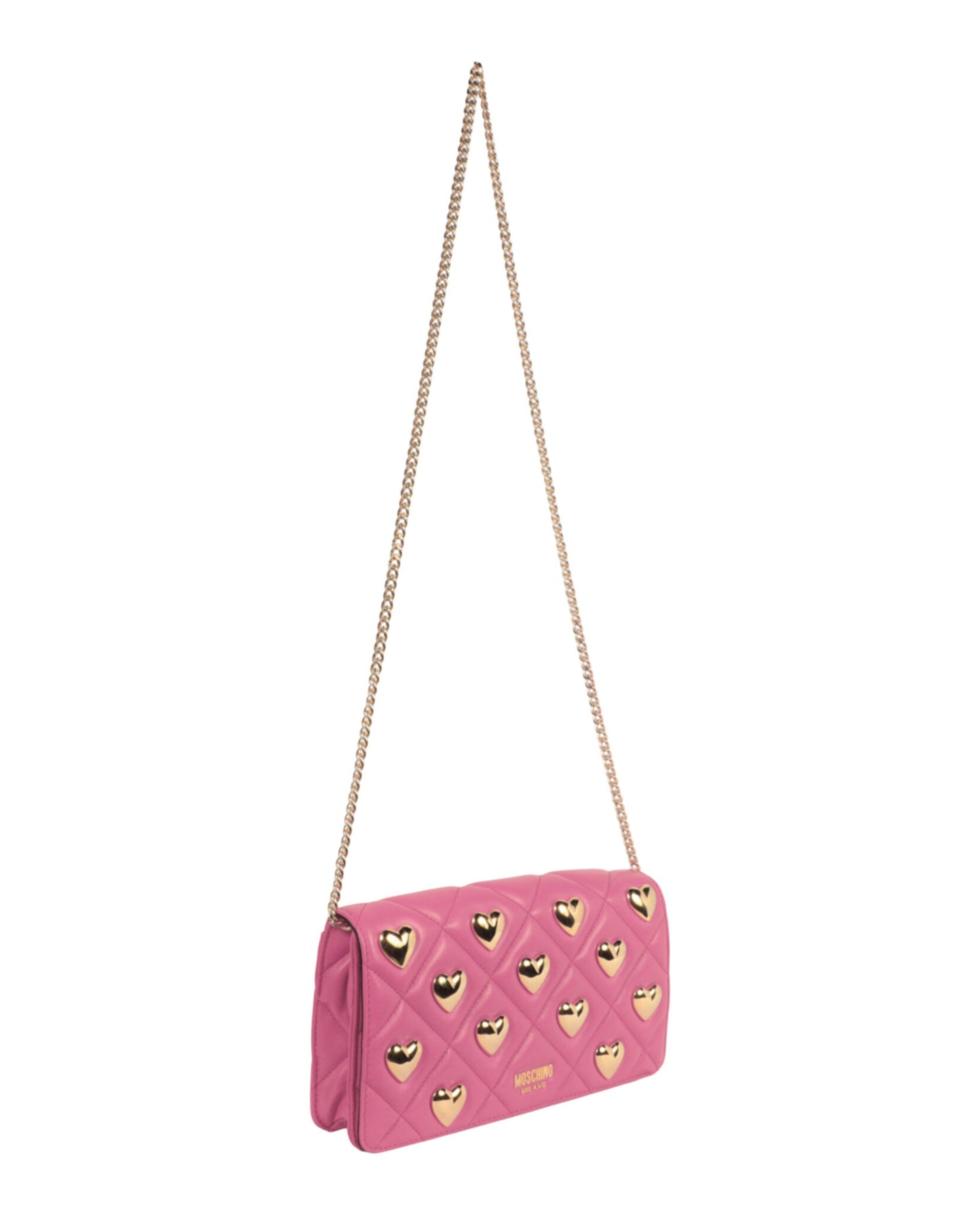 title:Moschino Heart Studs Quilted Shoulder Bag;color:Fuchsia Rectangle