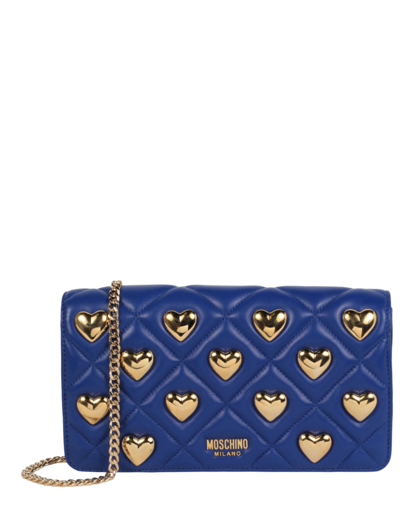 title:Moschino Heart Studs Quilted Shoulder Bag;color:Blue Rectangle