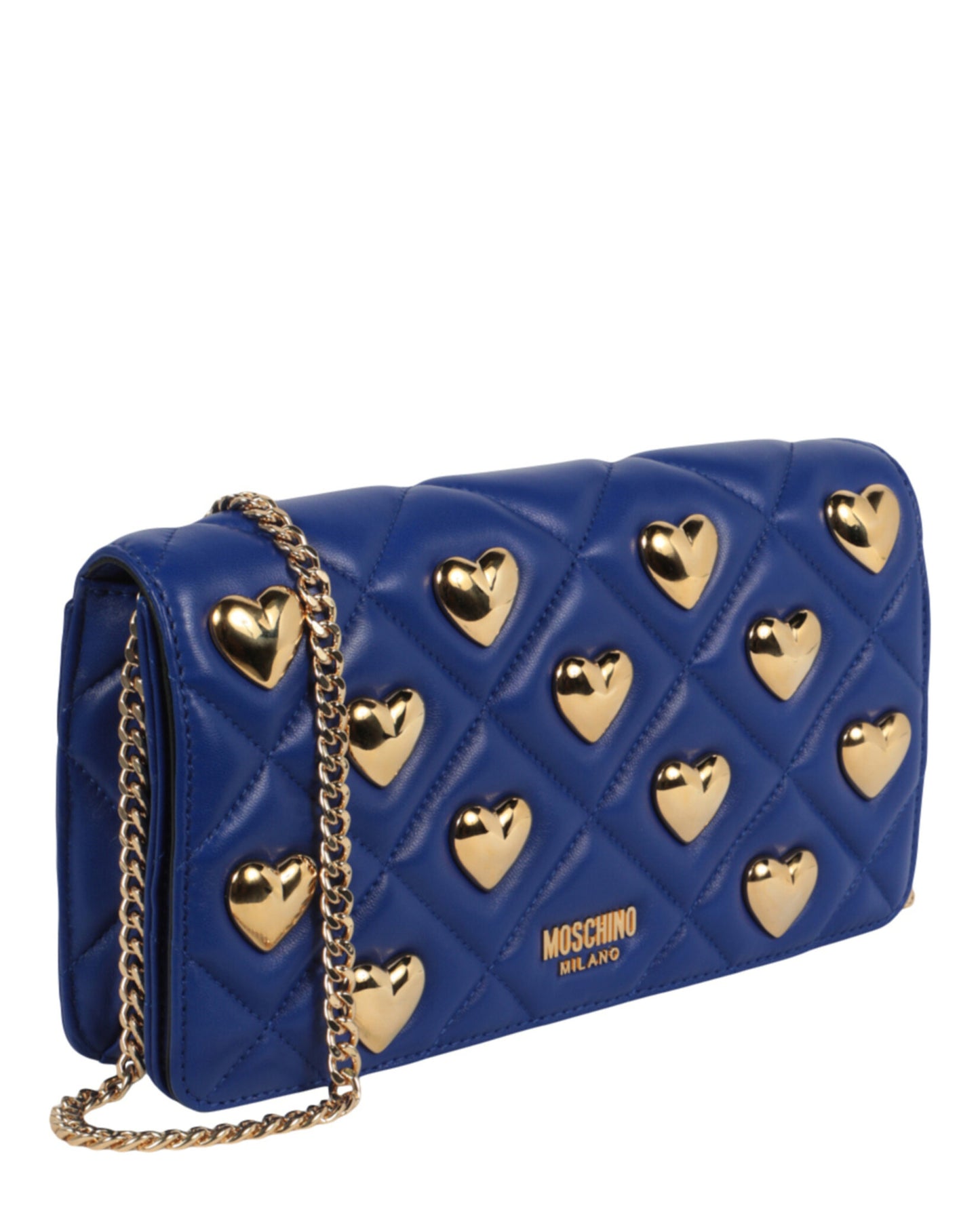 title:Moschino Heart Studs Quilted Shoulder Bag;color:Blue Rectangle