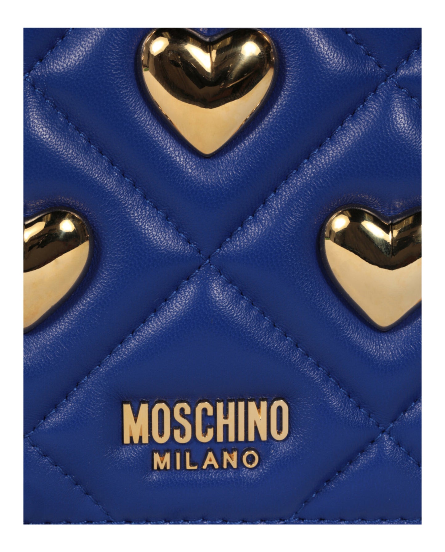 title:Moschino Heart Studs Quilted Shoulder Bag;color:Blue Rectangle