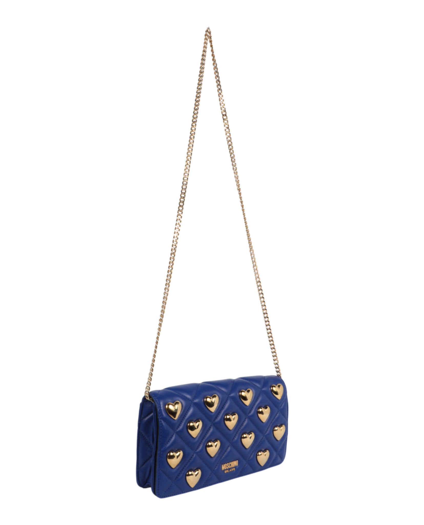 title:Moschino Heart Studs Quilted Shoulder Bag;color:Blue Rectangle