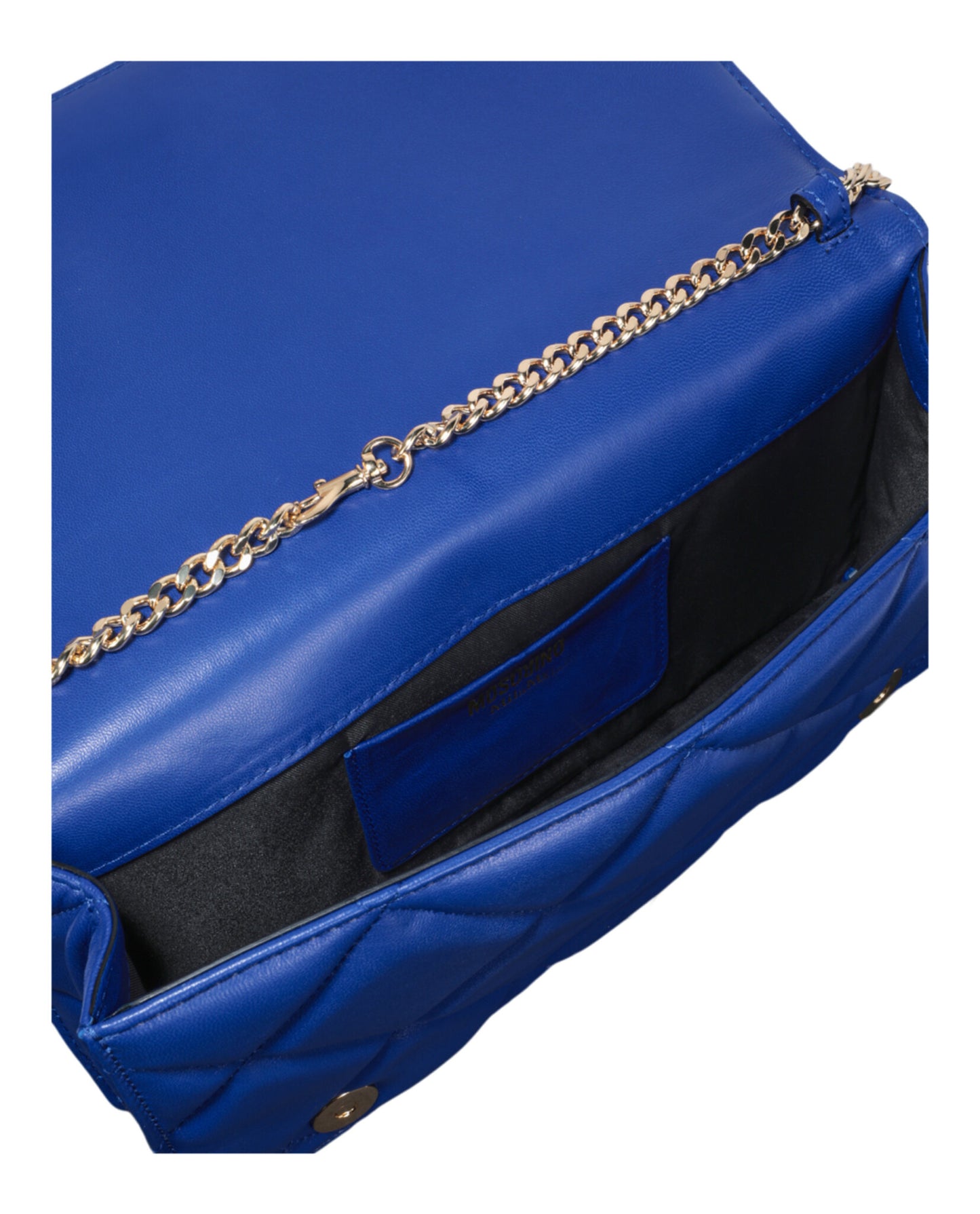 title:Moschino Heart Studs Quilted Shoulder Bag;color:Blue Rectangle