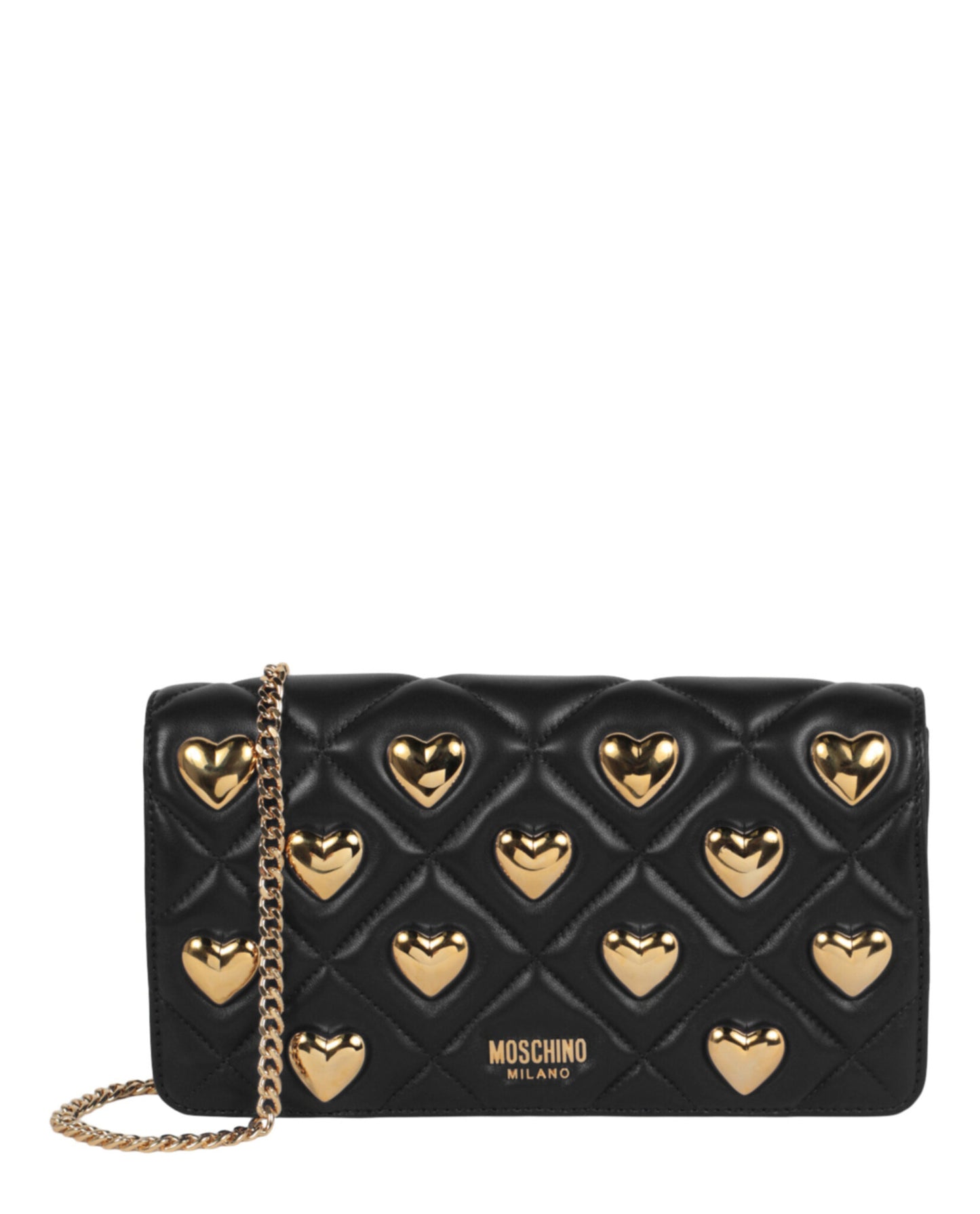 title:Moschino Heart Studs Quilted Shoulder Bag;color:Fantasy Print Black Rectangle