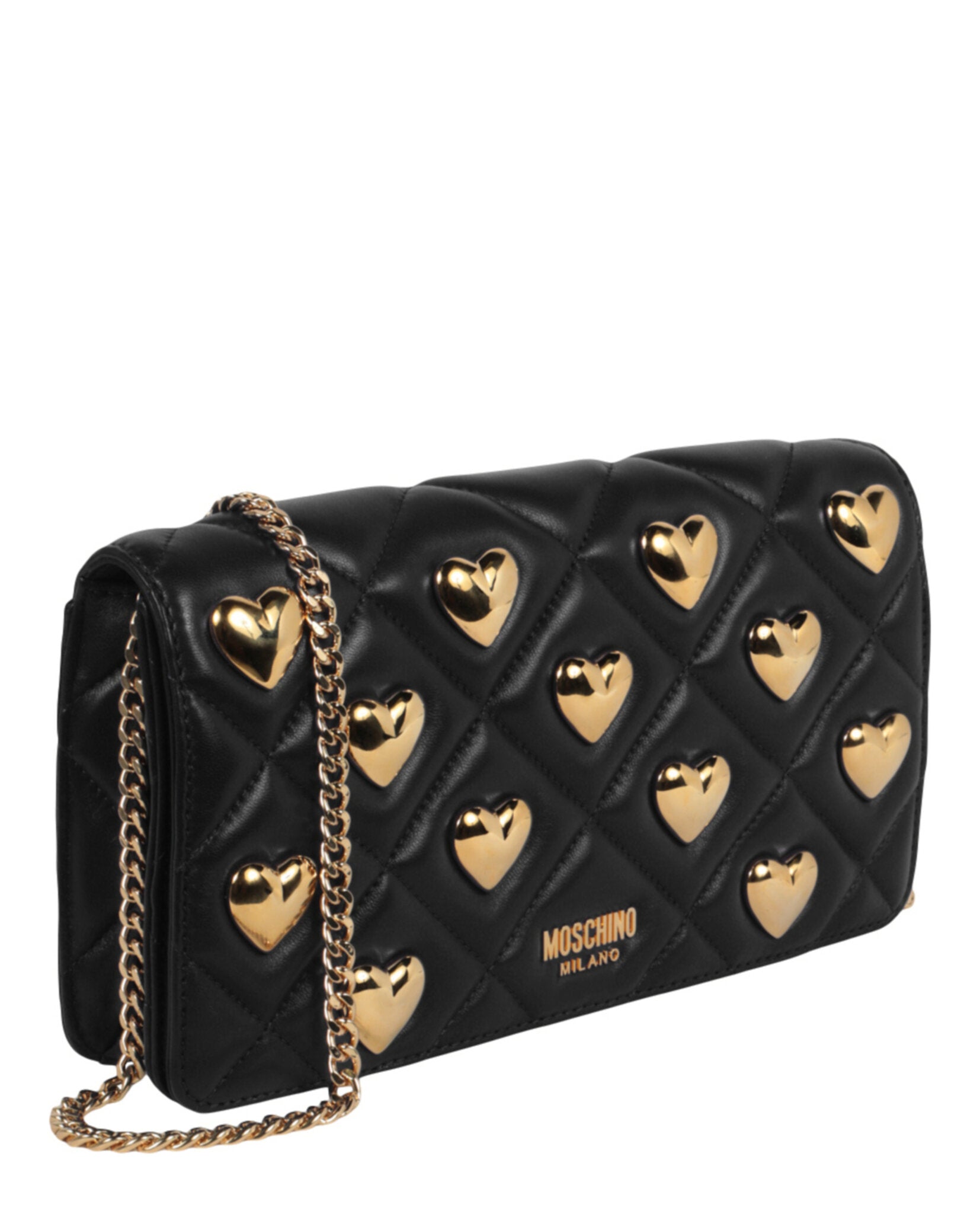 title:Moschino Heart Studs Quilted Shoulder Bag;color:Fantasy Print Black Rectangle