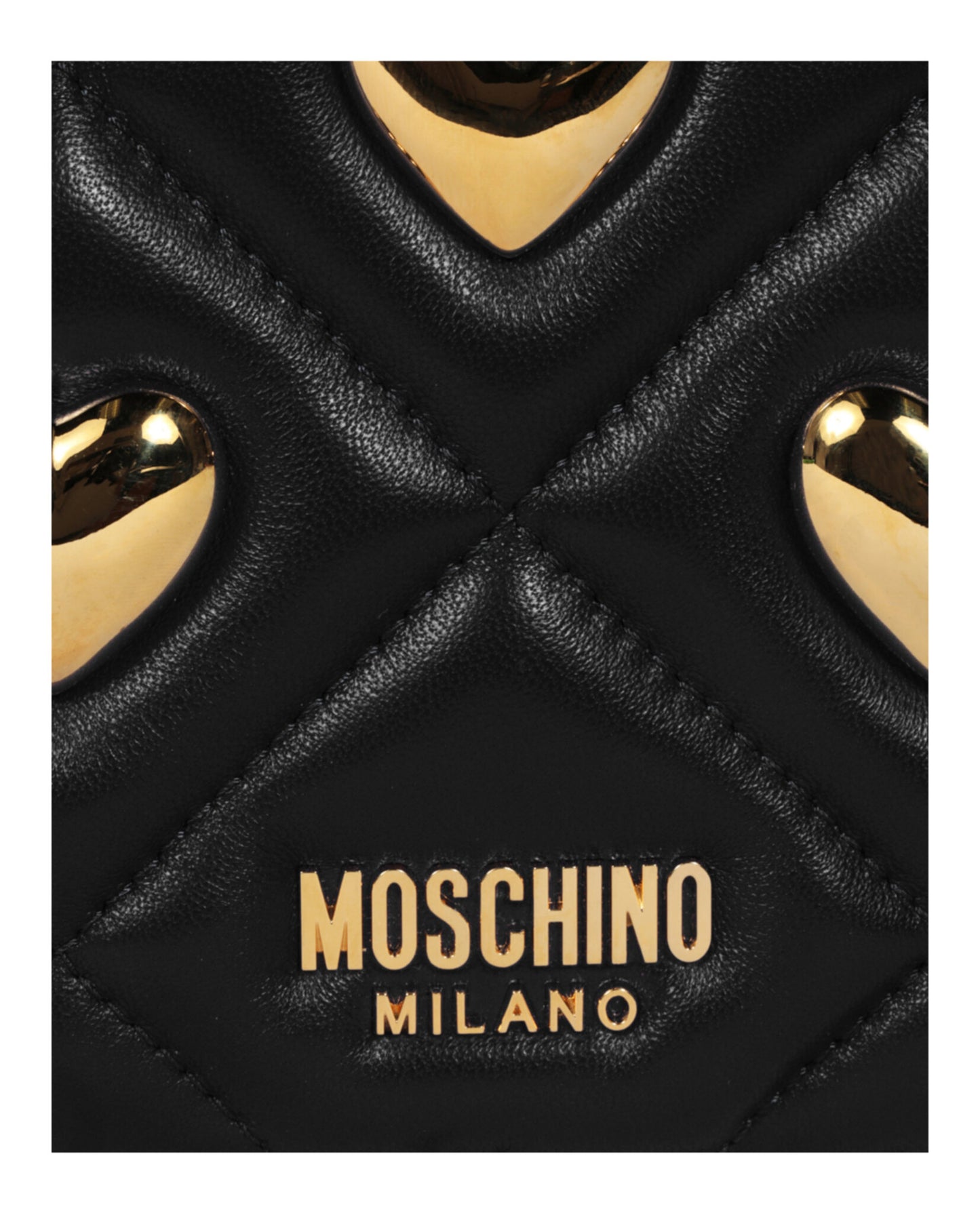 title:Moschino Heart Studs Quilted Shoulder Bag;color:Fantasy Print Black Rectangle