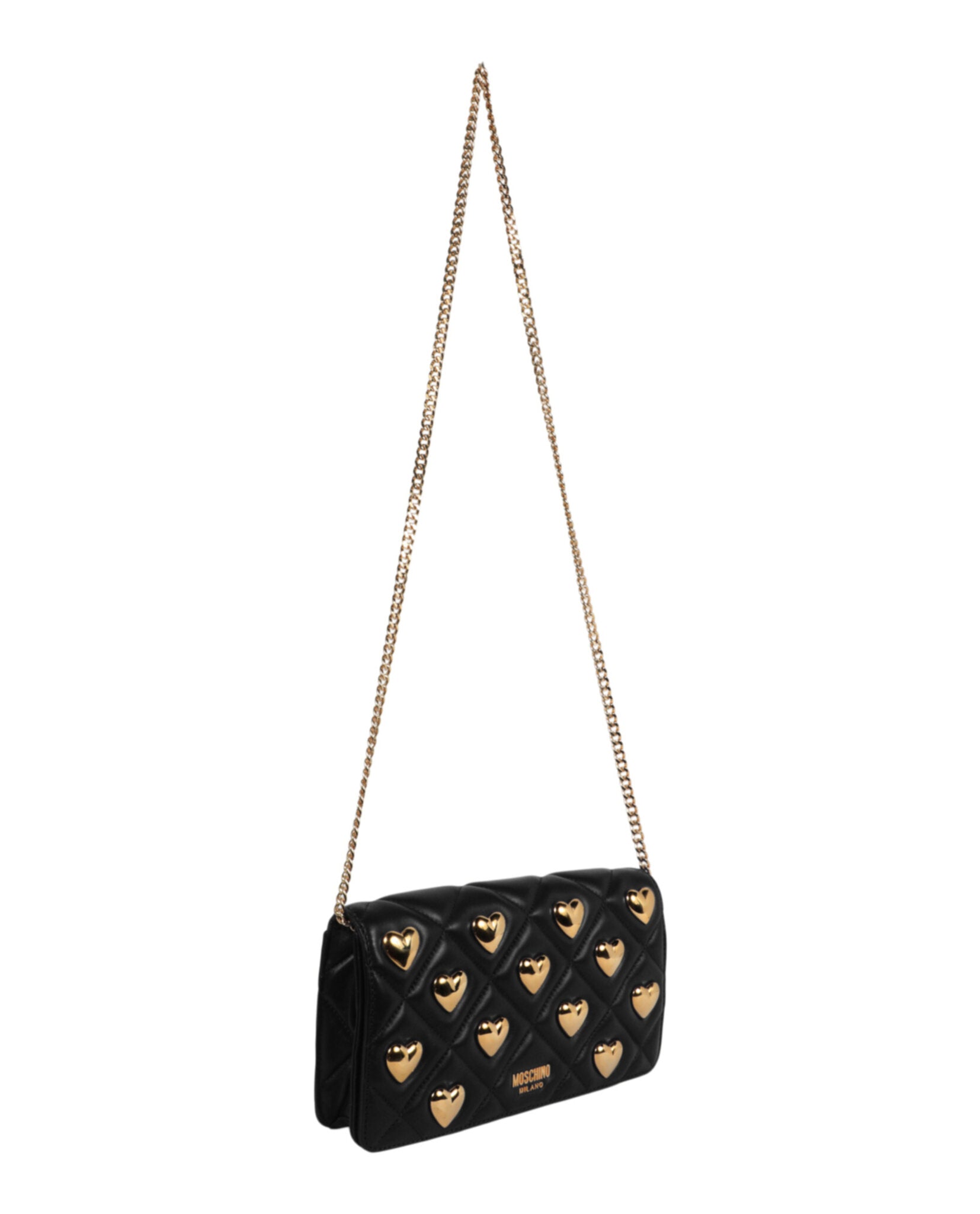 title:Moschino Heart Studs Quilted Shoulder Bag;color:Fantasy Print Black Rectangle