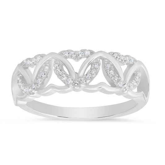 Sterling Silver Interlocking Hearts CZ Ring - Ruumur