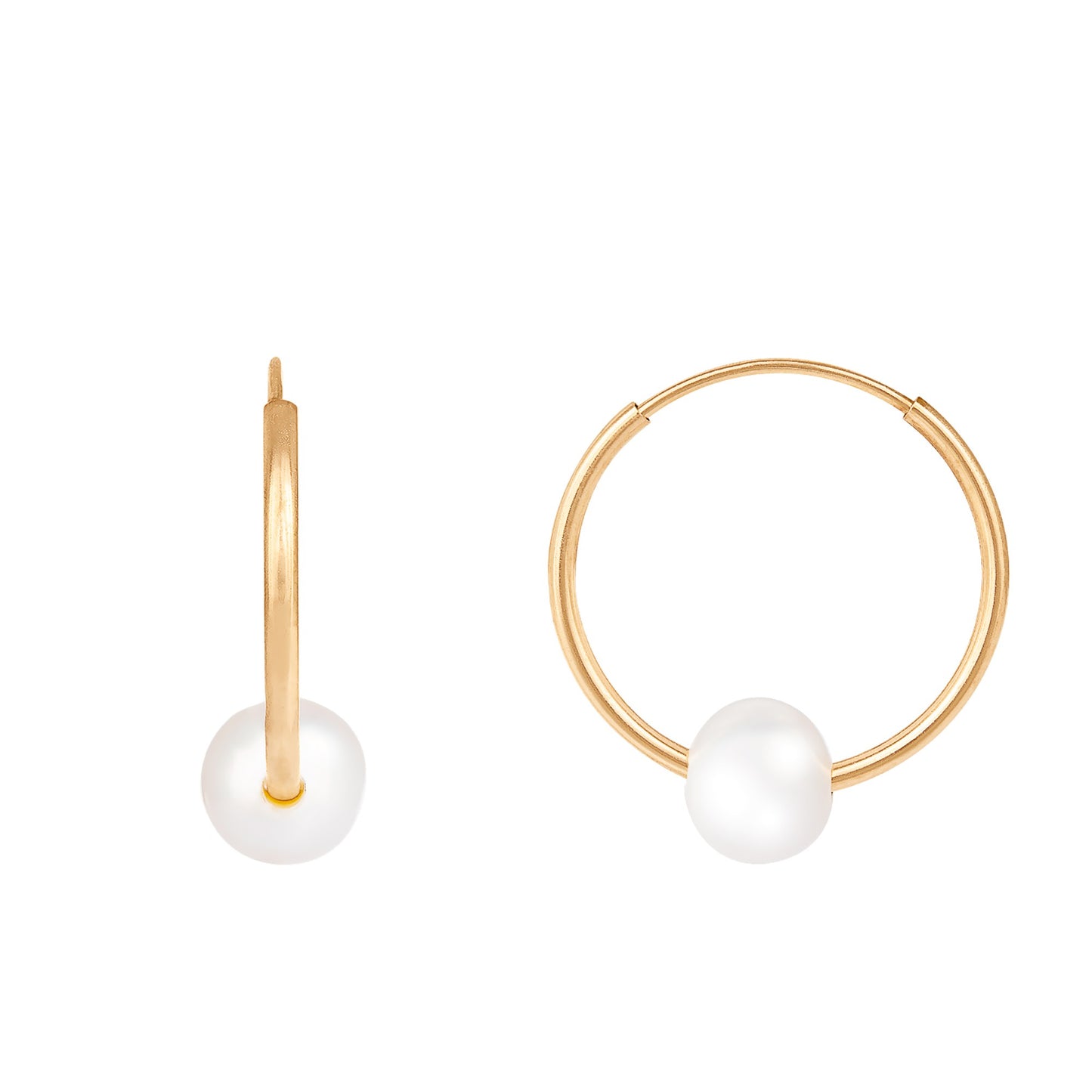 title:Splendid Pearls 14mm Hoop Earrings In Gold;color:White