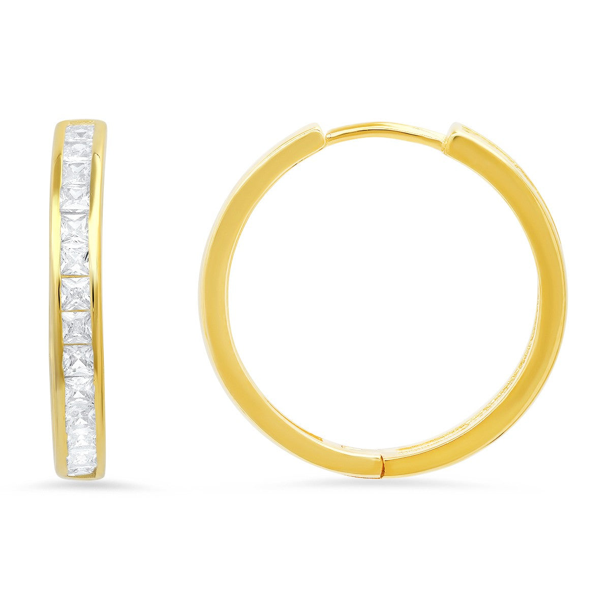 Sterling Silver Princess-cut CZ Hoop Earrings - Ruumur