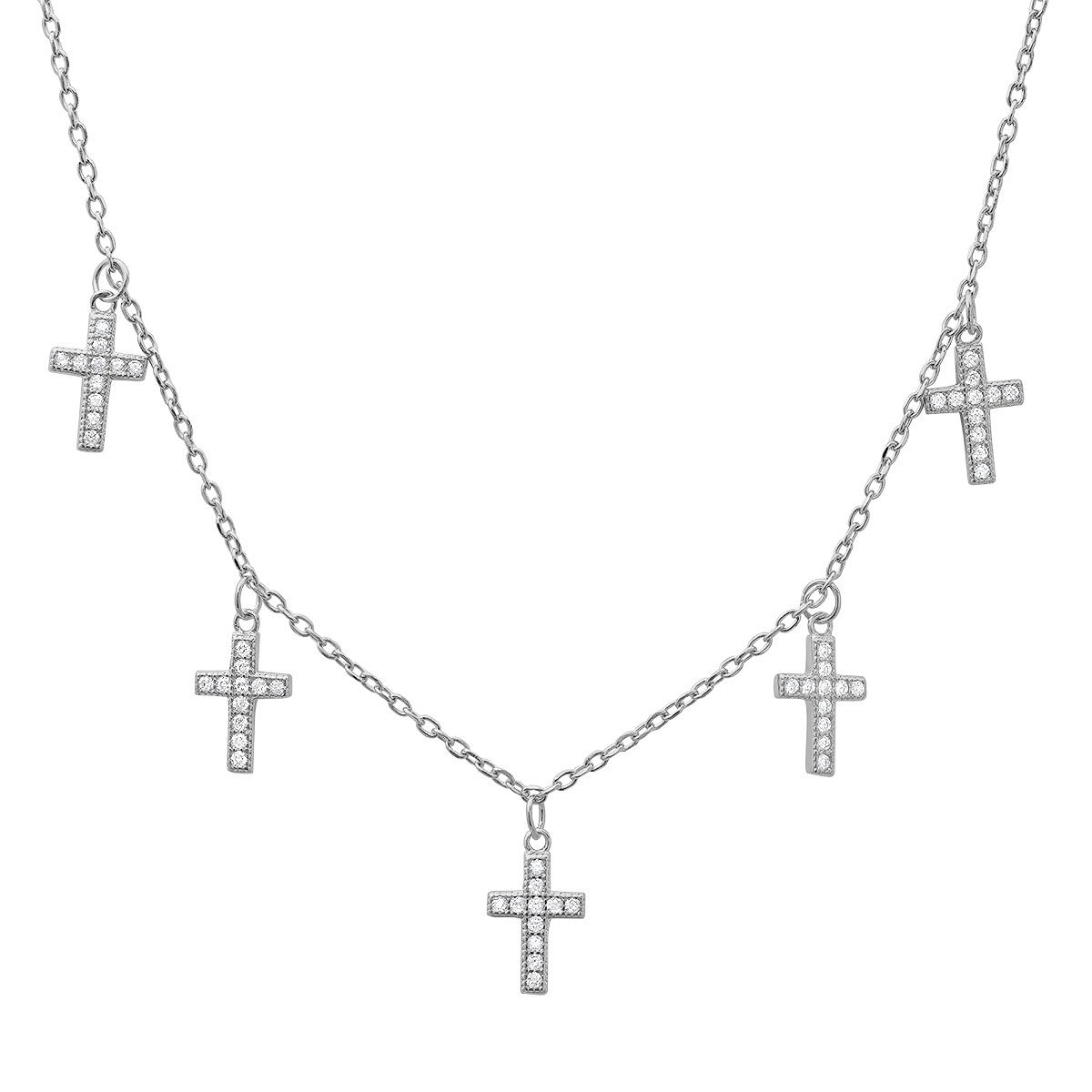 Sterling Silver Dangling CZ Cross Charm Necklace - Ruumur