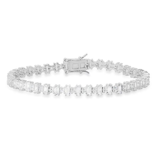 Sterling Silver 7.25" Princess & Baguette-cut CZ Tennis Bracelet - Ruumur