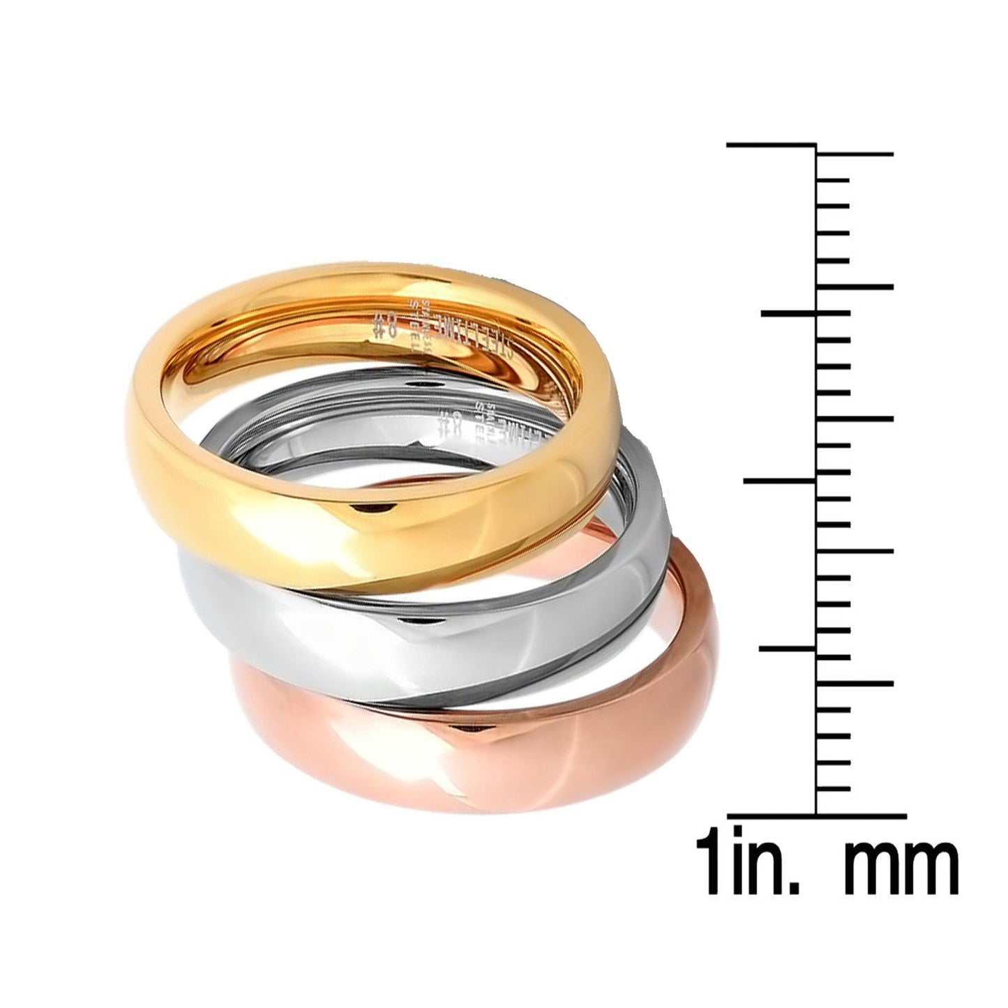 SteelTime Set Of 3 Tri-Color Wedding Band Ring