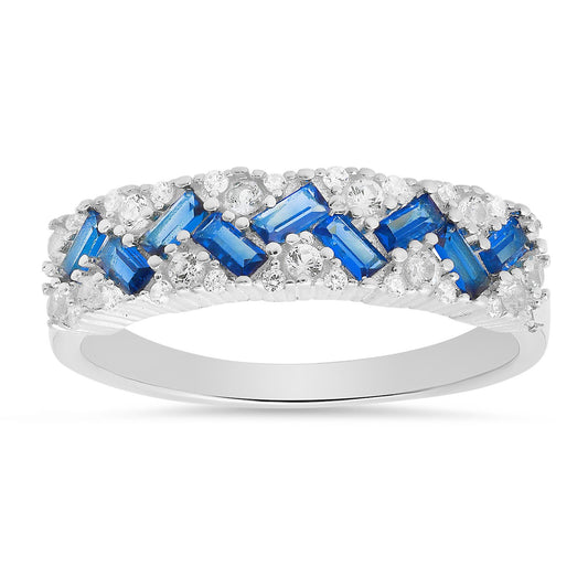 Sterling Silver Sapphire Baguette-cut Band Ring