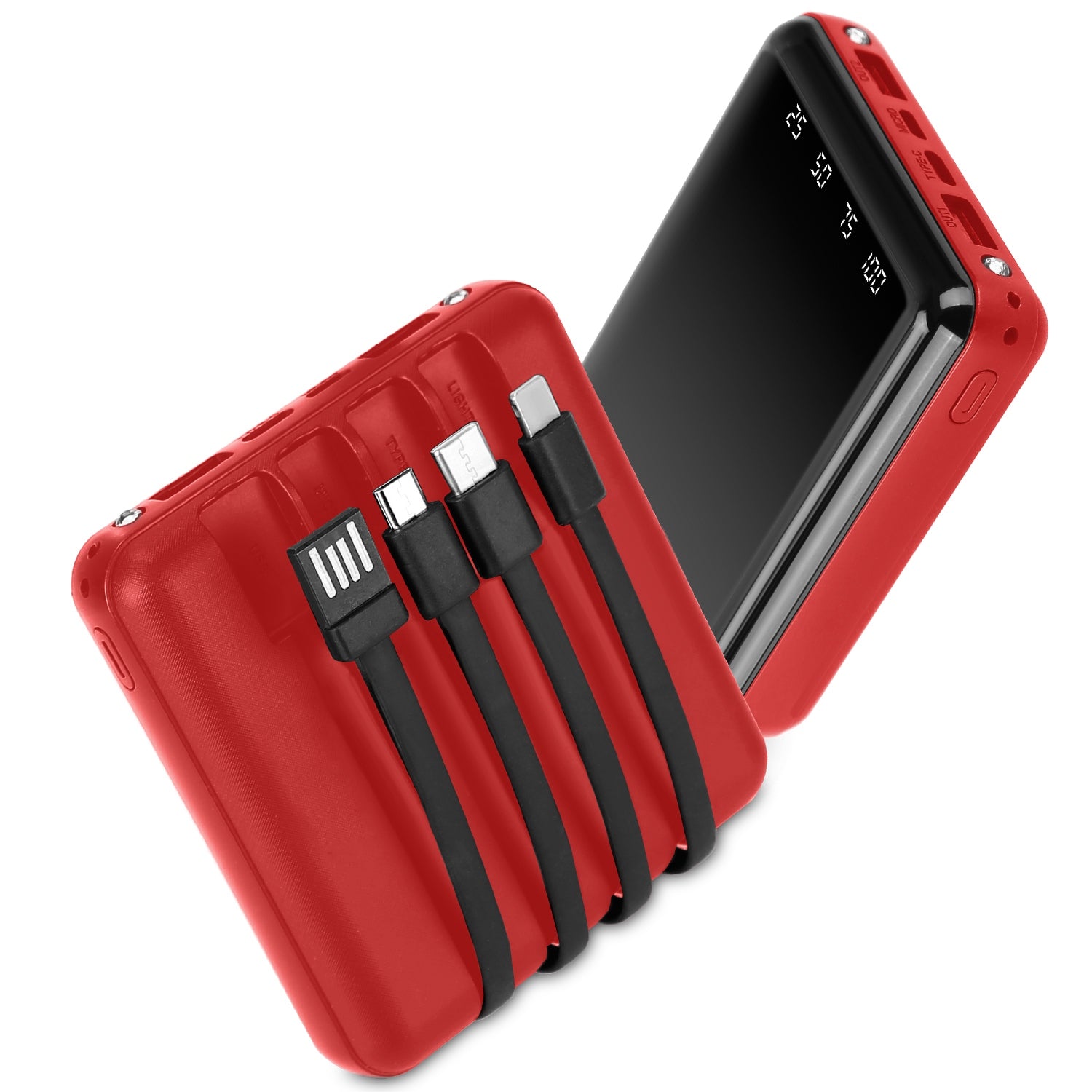 title:10000mAh Portable Charger Power Bank External Battery Pack w/ 4 Built-in Cables w/ LED Flashlight;color:Red