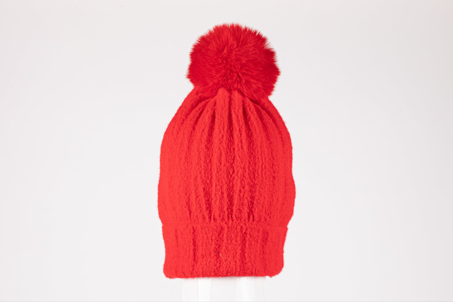 di firenze Rib Knit Hat With Faux Fur Pom Pom