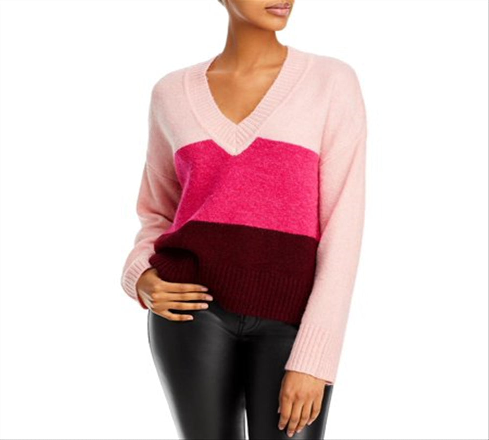 Aqua Women's Colorblock Knit Pullover Sweater Pink