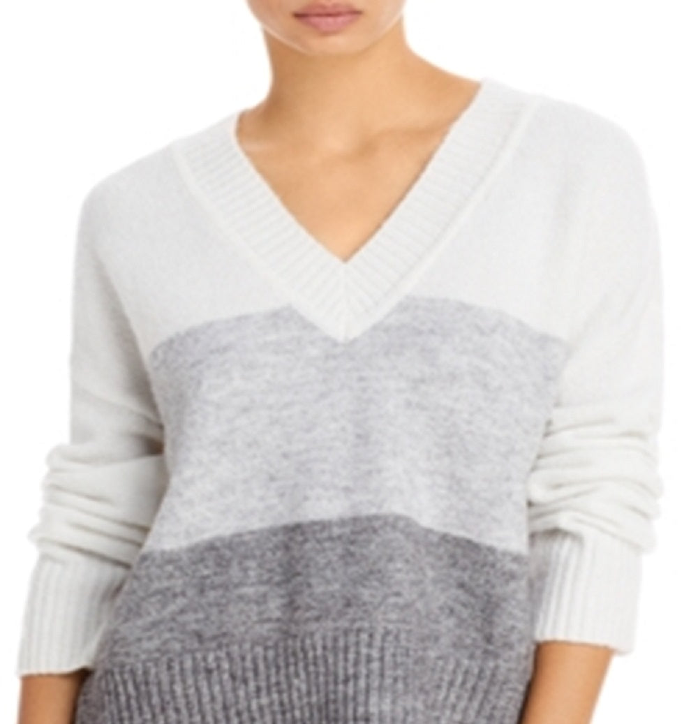 Aqua Women's Colorblock Knit Pullover Sweater Gray