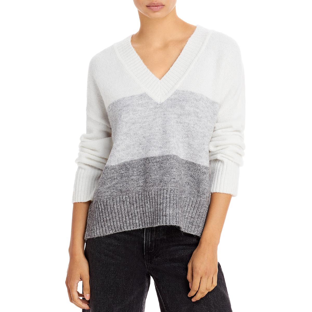 Aqua Women's Colorblock Knit Pullover Sweater Gray