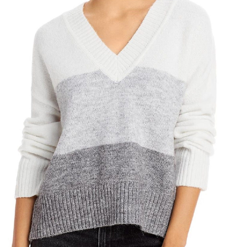 Aqua Women's Colorblock Knit Pullover Sweater Gray