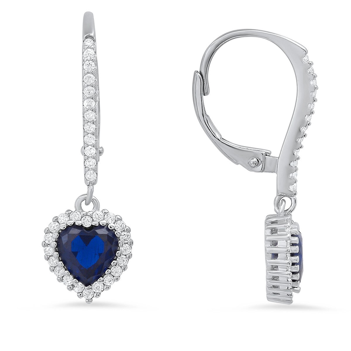 Sterling Silver Heart-cut Birthstone CZ Halo Leverback Earrings - Ruumur