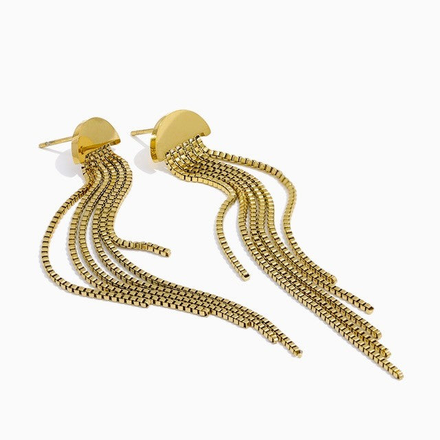 title:Geometric Tassel Chain Earrings;color:Gold