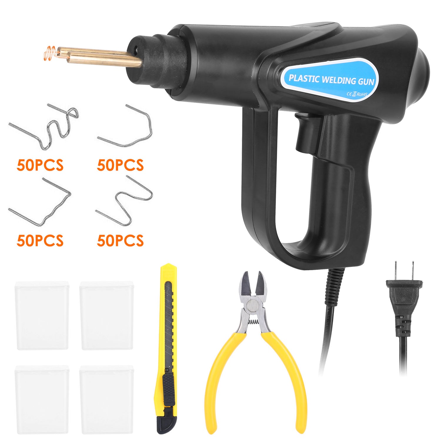 title:70W Plastic Welder Car Bumper Repair Kit Hot Stapler Welding Gun Plastic Repair Machine Soldering Tool with 200 Staples Pliers Cutter;color:Black