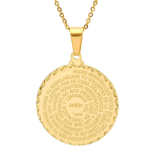 SteelTime Padre Nuestro Prayer Medallion Necklace