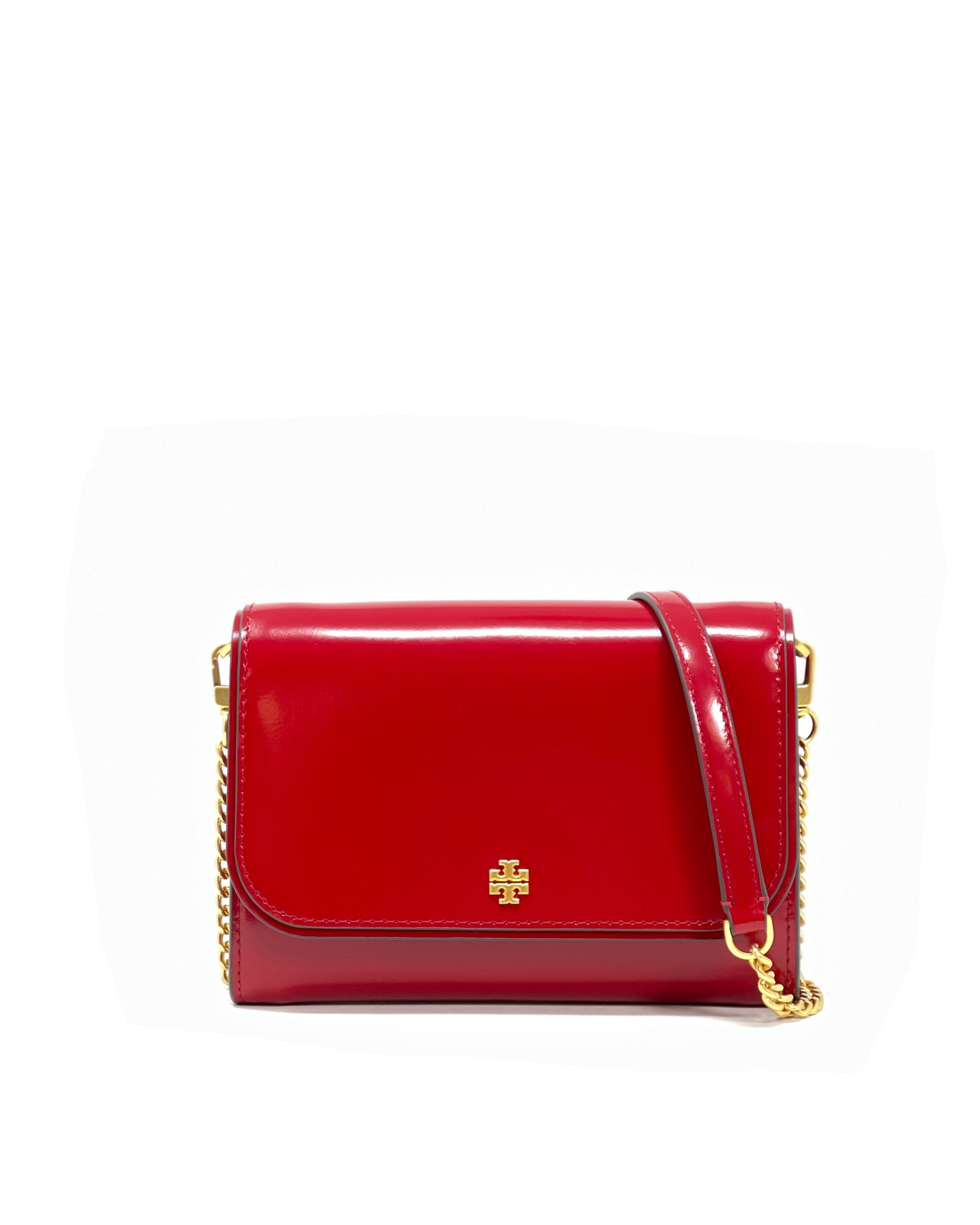 title:Tory Burch Lipstick Red Emerson Patent Chain Wallet;color:Lipstick Red