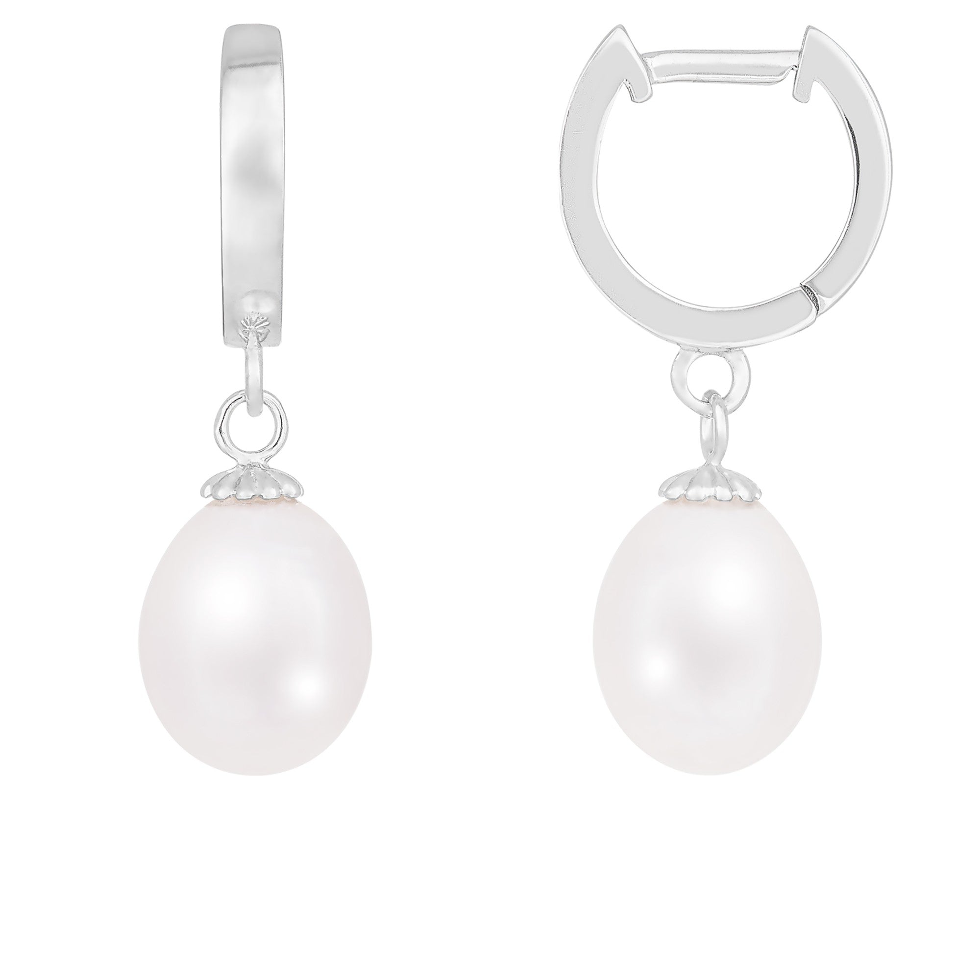 title:Splendid Pearls Hinged Post Sterling Silver Earrings;color:White