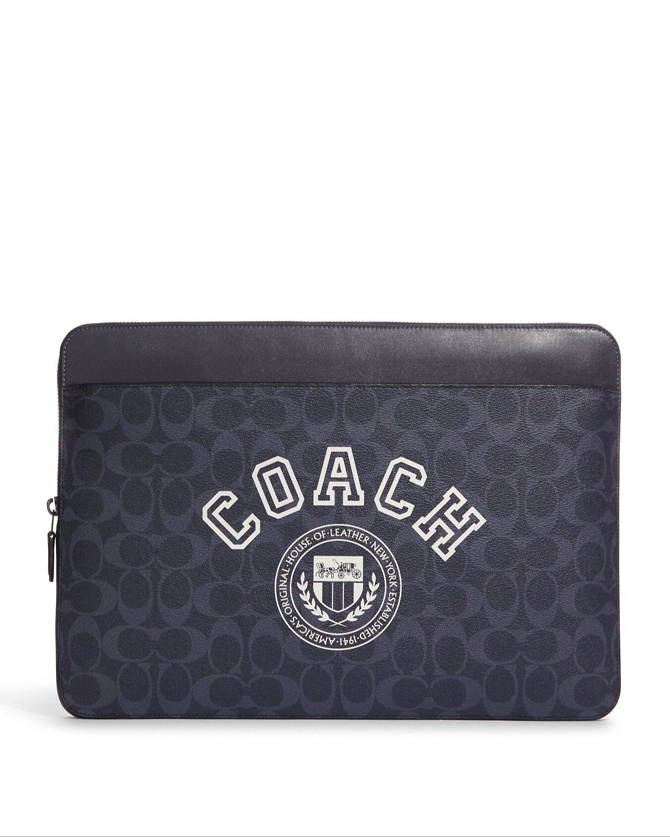 title:Coach Women's Denim & Chalk Laptop Case In Signature Canvas With Varsity Motif;color:Denim / Chalk