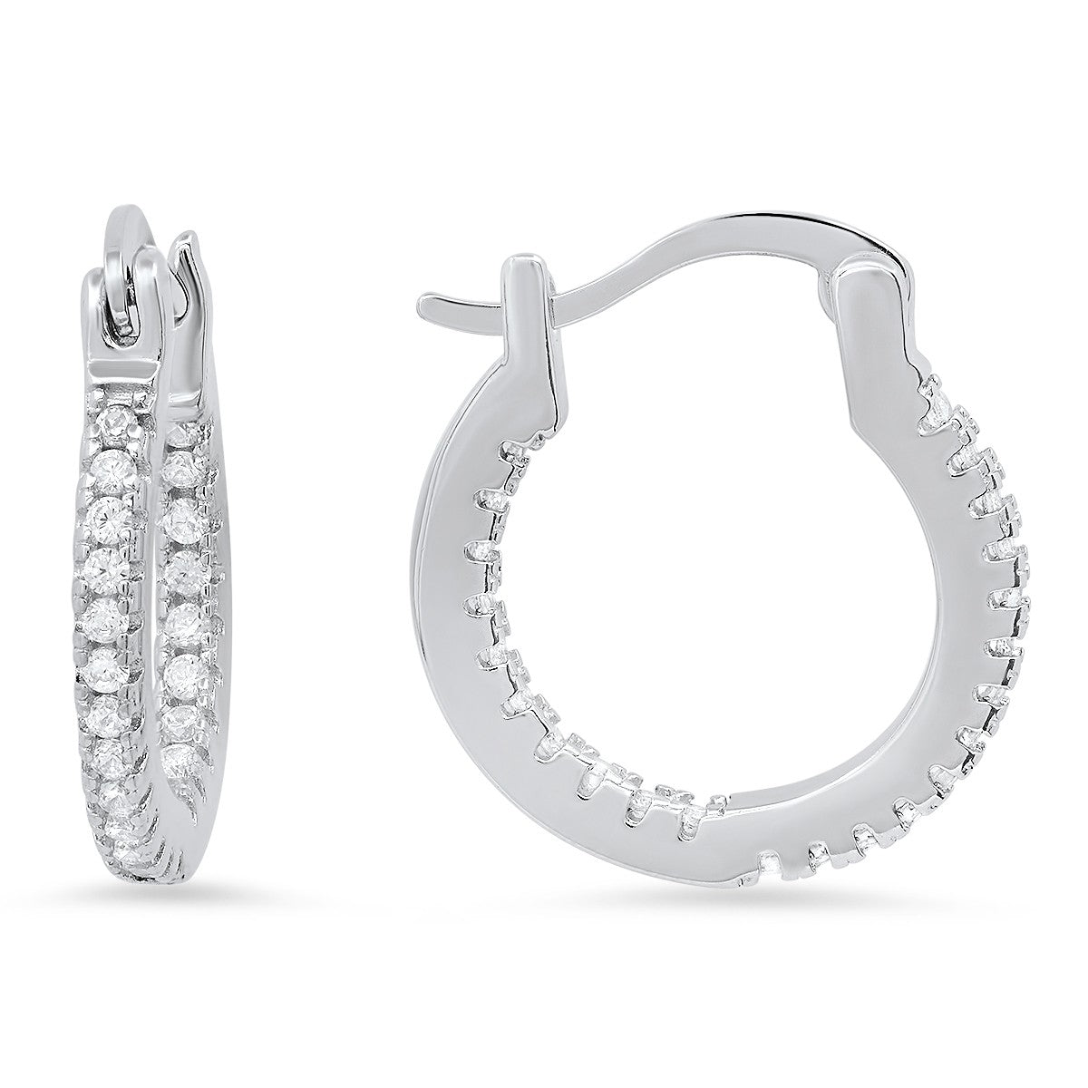 title:Sterling Silver CZ Inside Out 18mm Hoop Earrings;color:not applicable