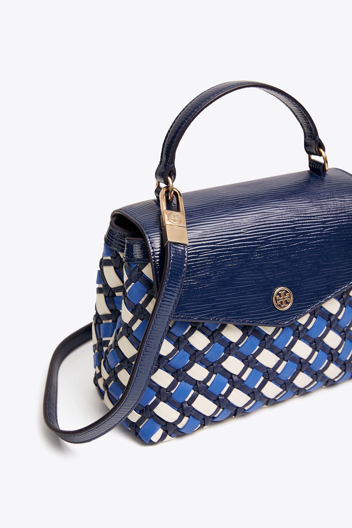 Tory Burch Royal Navy Robinson Woven Small Top-Handle Satchel