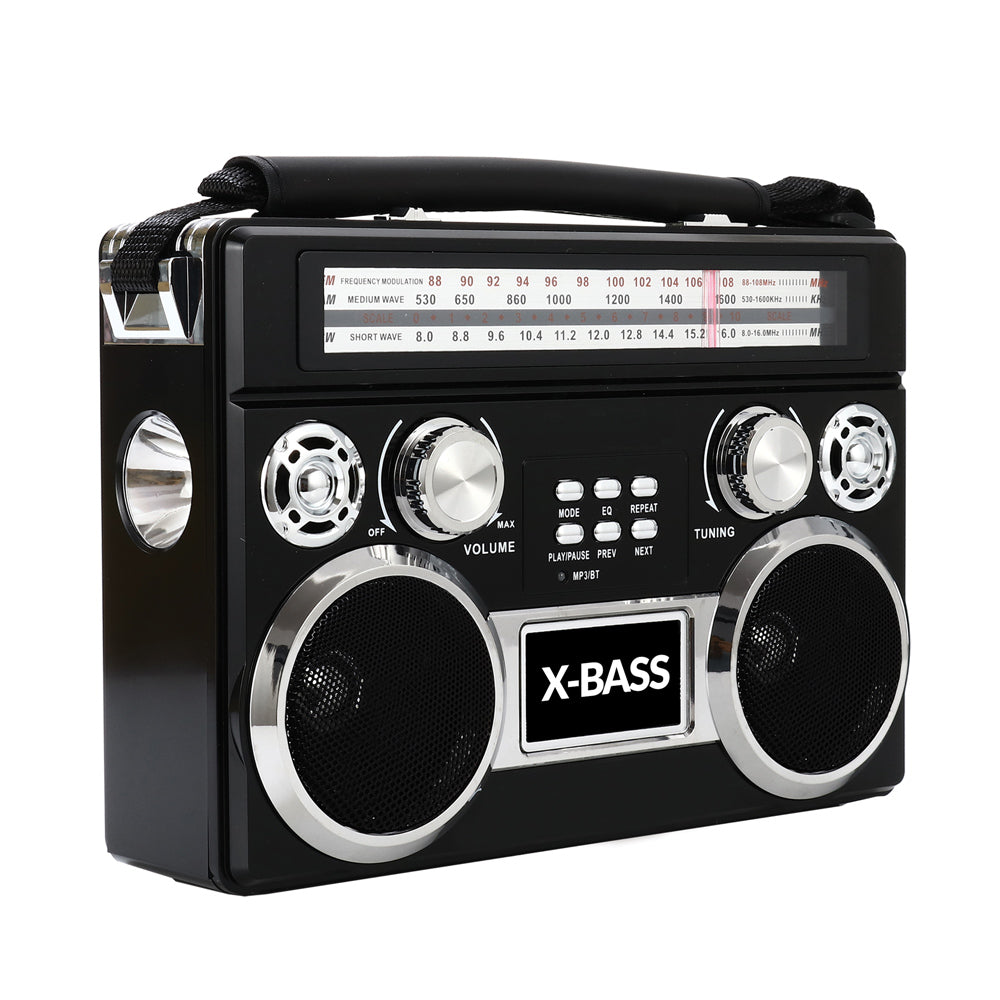 title:Supersonic Portable 3 Band Radio with Bluetooth and Flashlight;color:Black