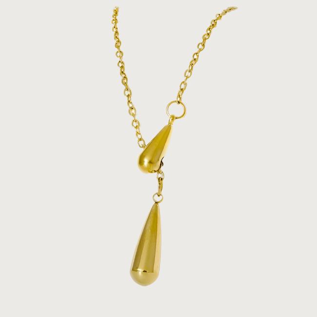 title:Slider-Style Lariat Necklace with Water Drop Pendants;color:Gold