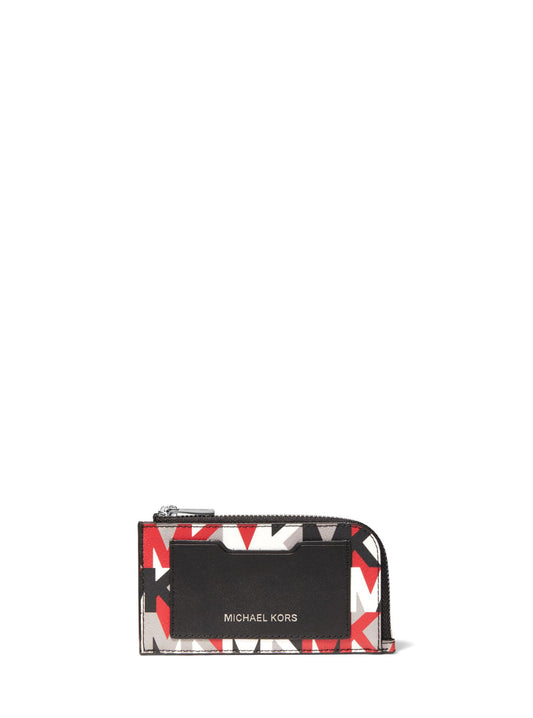 title:Michael Kors Women's Crimson Cooper Graphic Logo Zip-Around Wallet;color:Crimson